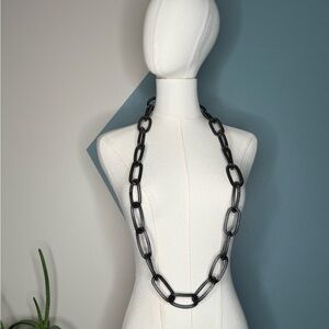 Lisa Freede Black Mesh Link Chain Necklace Oversized Gunmetal Statement Jewelry